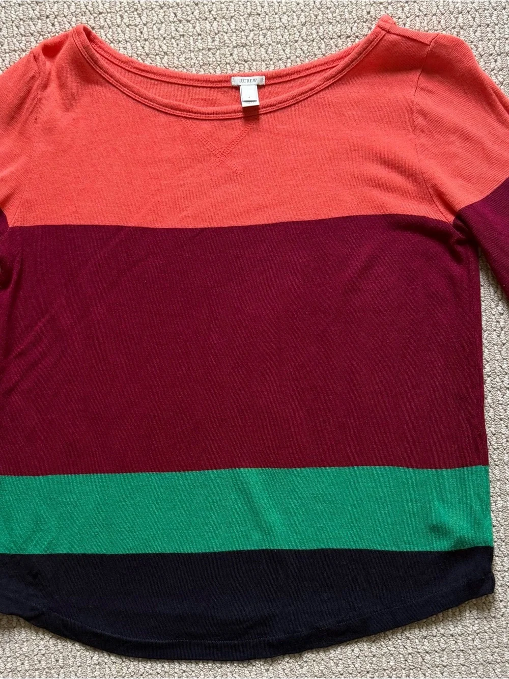 Jcrew Striped Colorblock Long Sleeve Top - Orange, Burgundy & Green